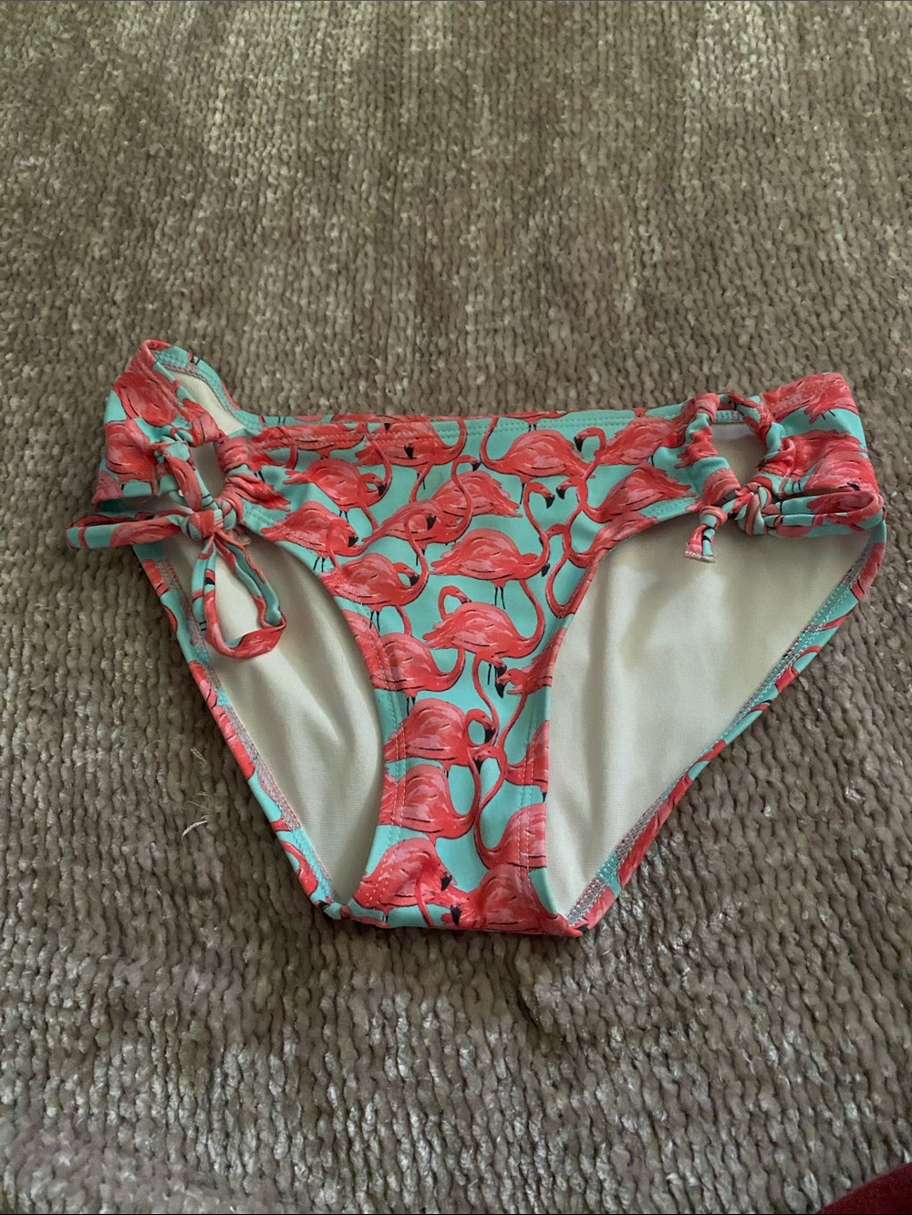 Kids Flamingo Tie-Side Swim Bottom - Coral Pink on Aqua